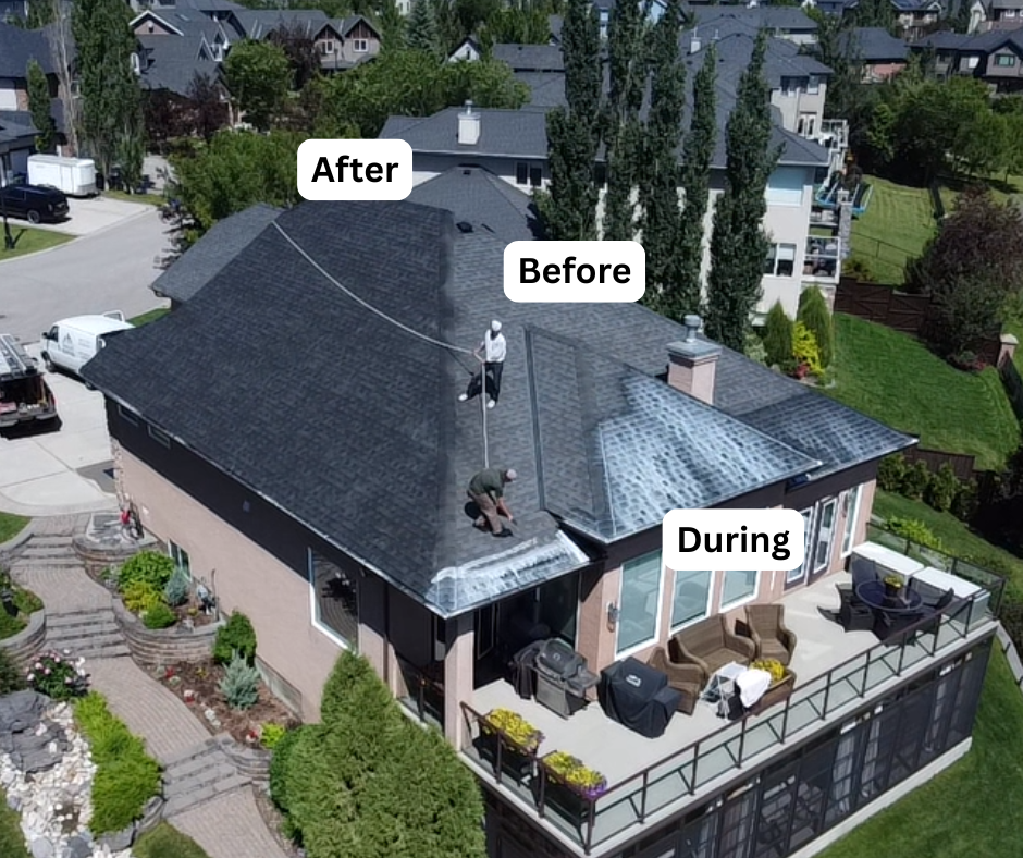 Before / during / after · hip roof, architectural shingle